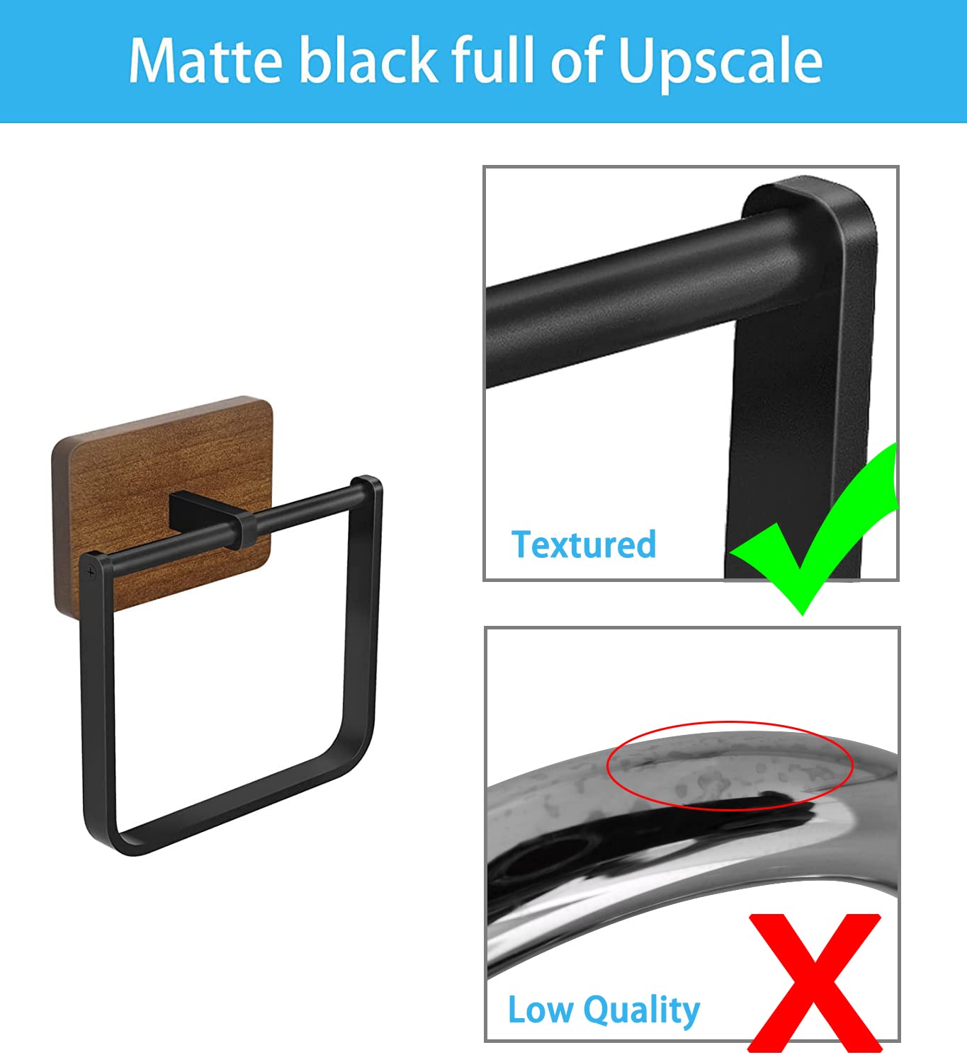 Doku 2Pack Square Towel Ring, Hand Towel Holder For Bathroom, Towel Rack Hanger For Kitchen Wall Mount Heavy Duty Storage, Black
